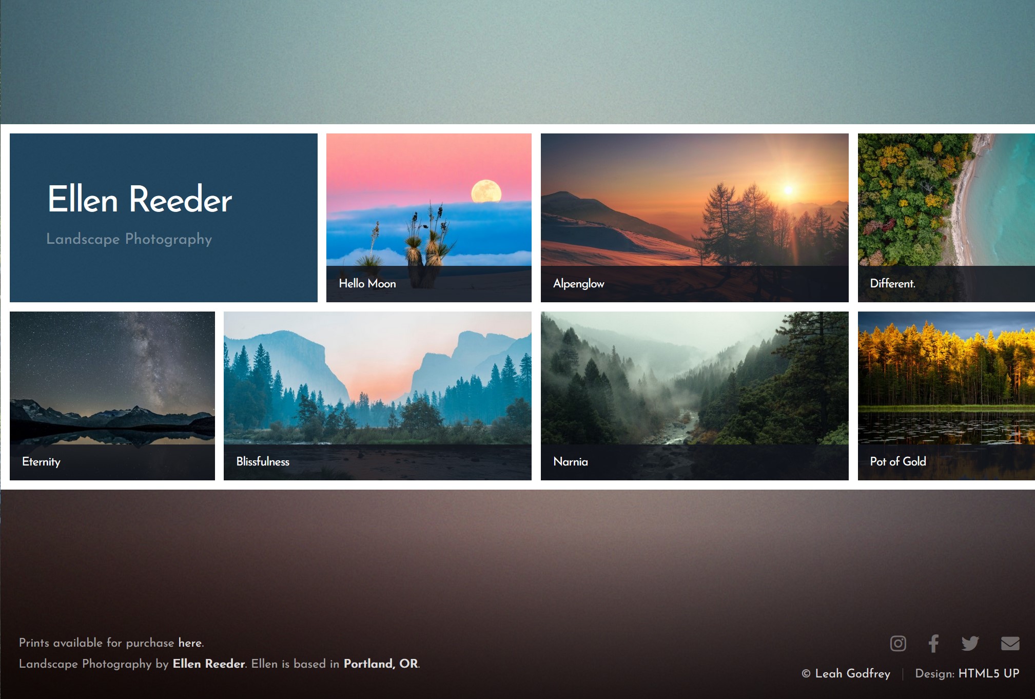 screenshot of a photography portfolio website