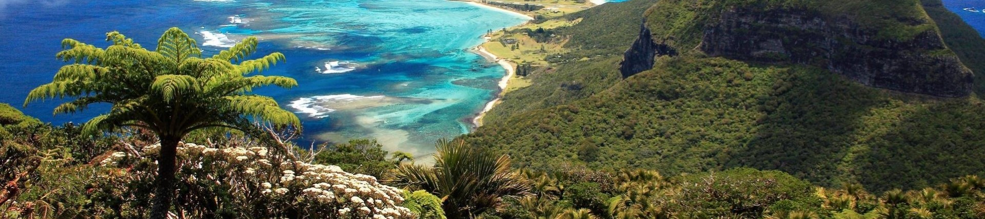 A beautiful view of a mountainous, tropical island.